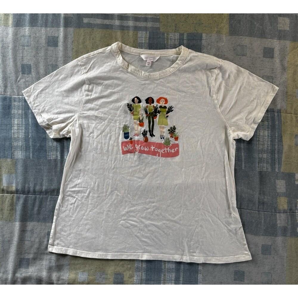 LC Lauren Conrad White Growing Wildflowers Women's T Shirt Sz XXL